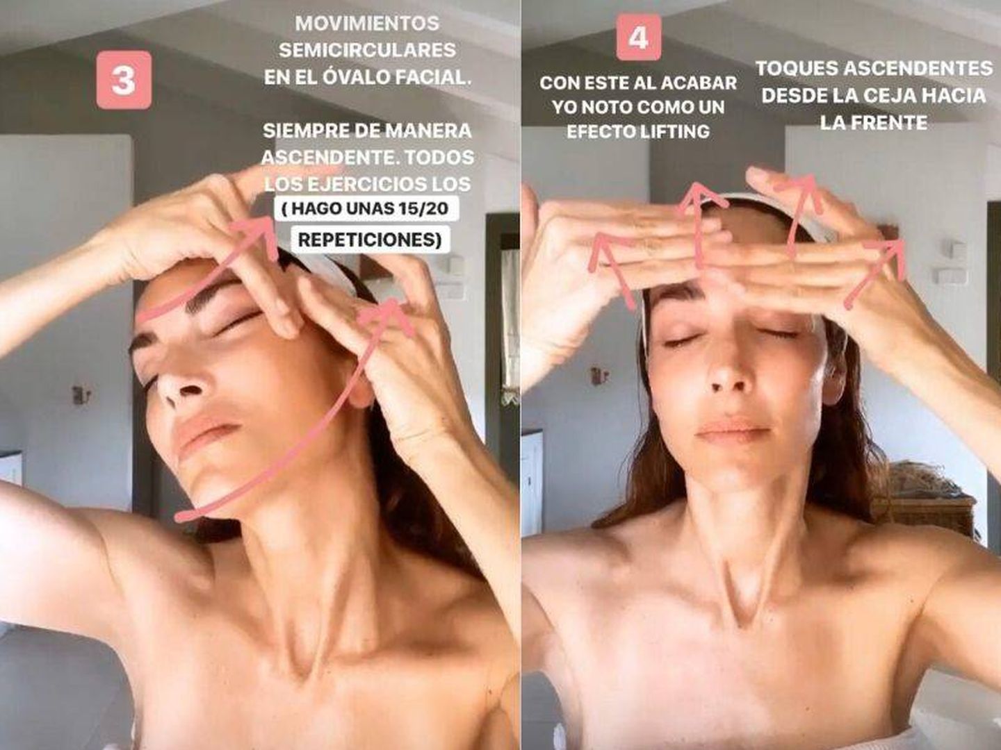 Rutina de yoga facial de Eugenia Silva. (Cortesía)