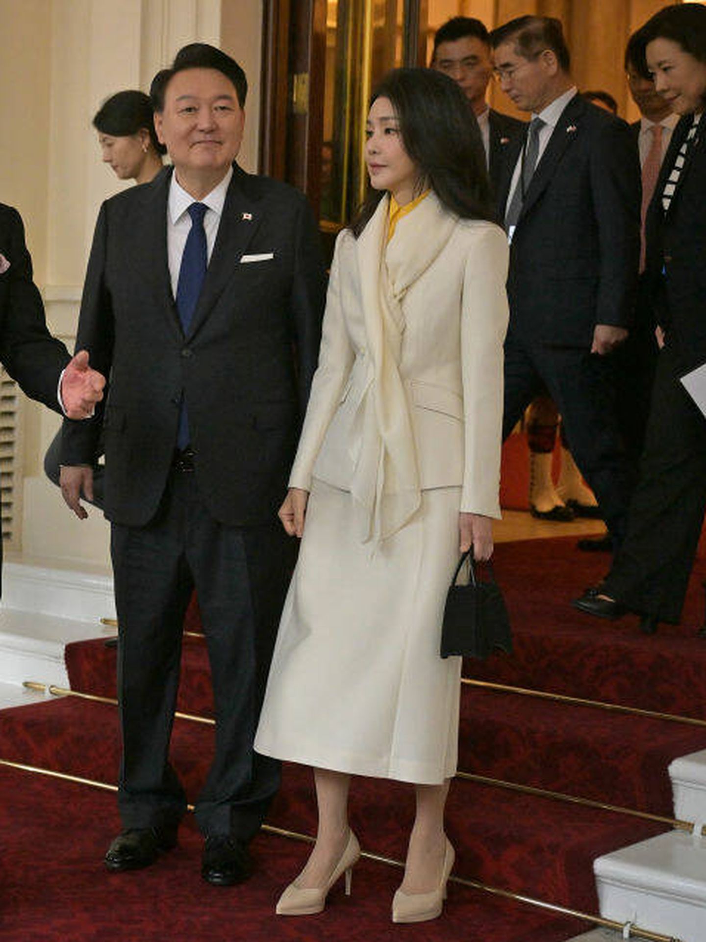 El presidente de Corea del Sur y su esposa en su último día de viaje a Reino Unido. (Getty Images)