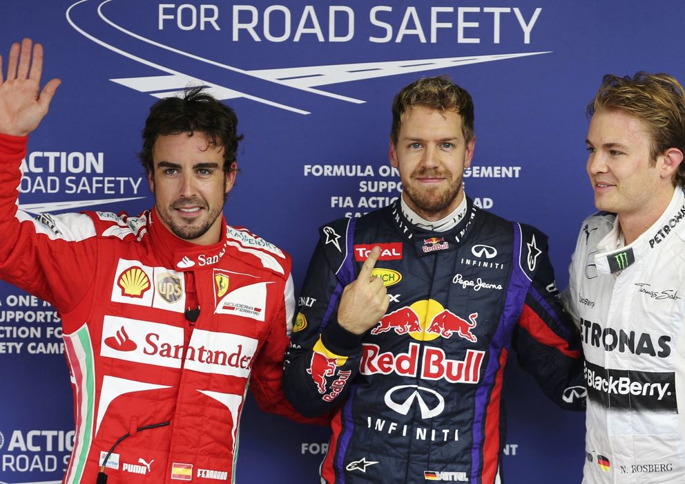 Foto: Fernando Alonso, Sebastian Vettel y Nico Rosberg en Interlagos.