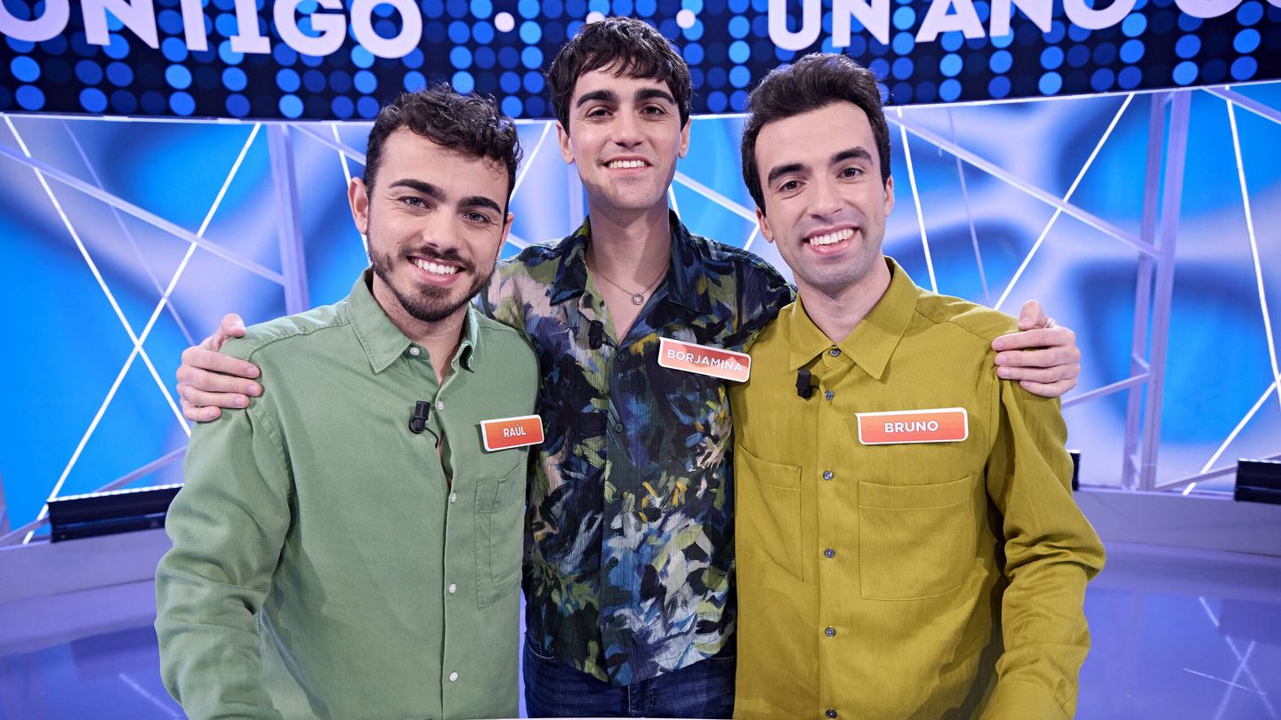 Raúl, Borjamina y Bruno, concursantes récord de 'Reacción en cadena'. (Mediaset)