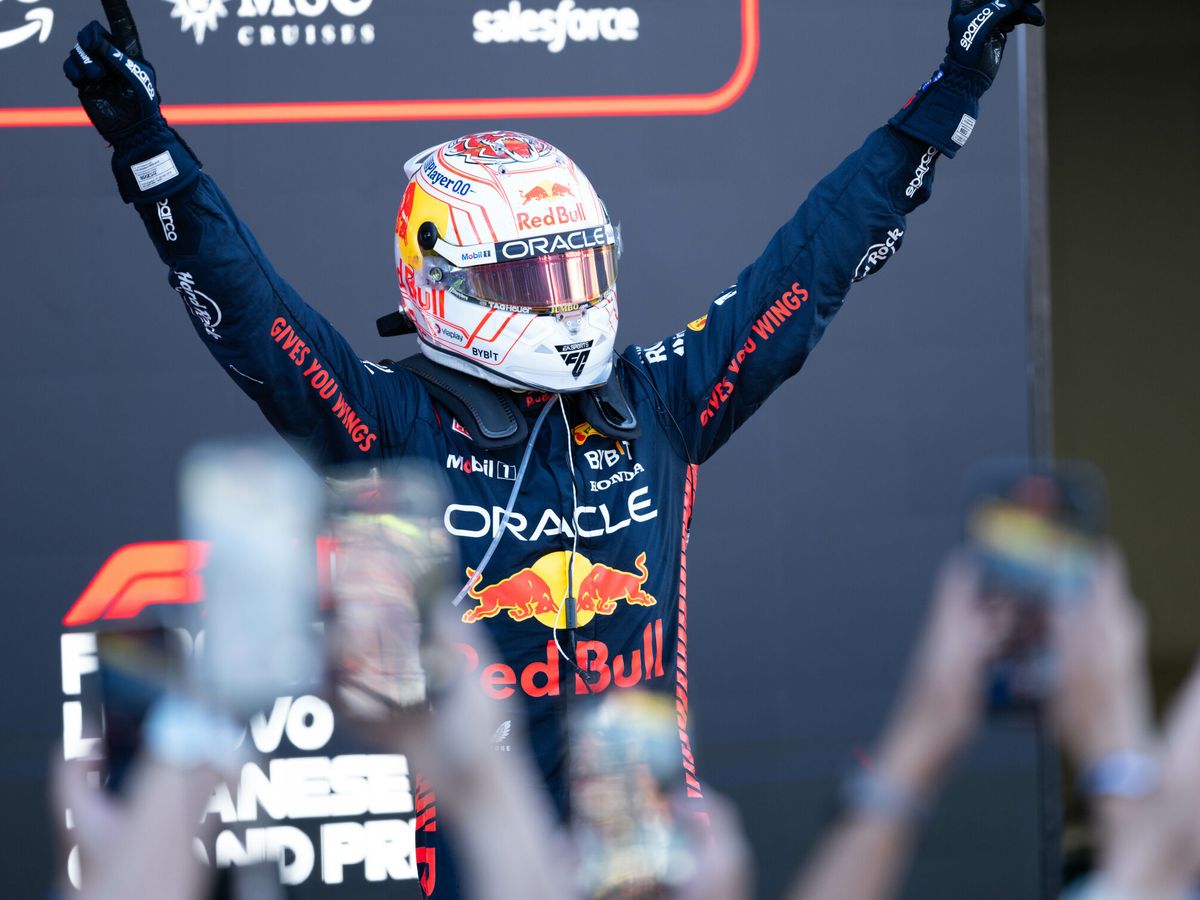 Foto: Verstappen celebra su victoria en el GP de Japón. (Taidgh Barron/ZUMA)