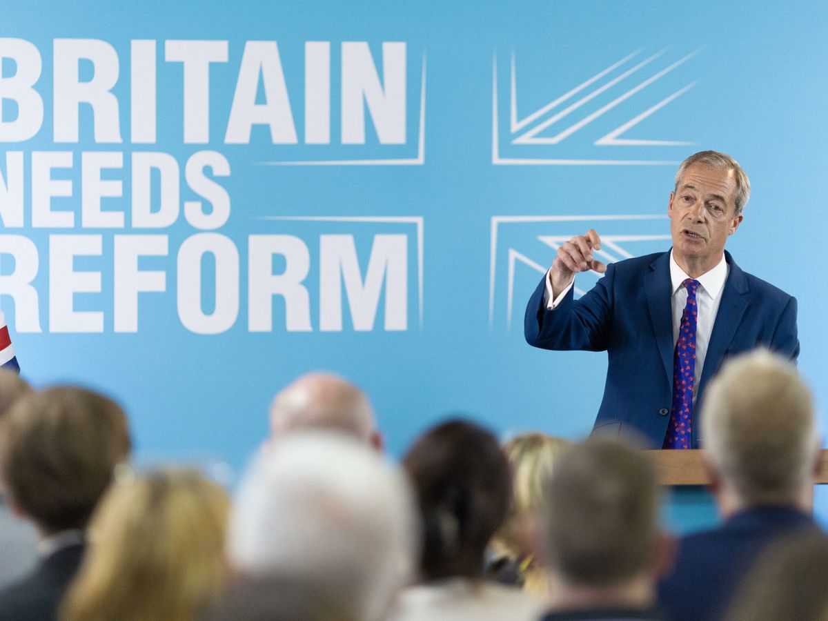 Foto: El líder de Reform UK, Nigel Farage, en la presentación de su manifiesto (EFE)