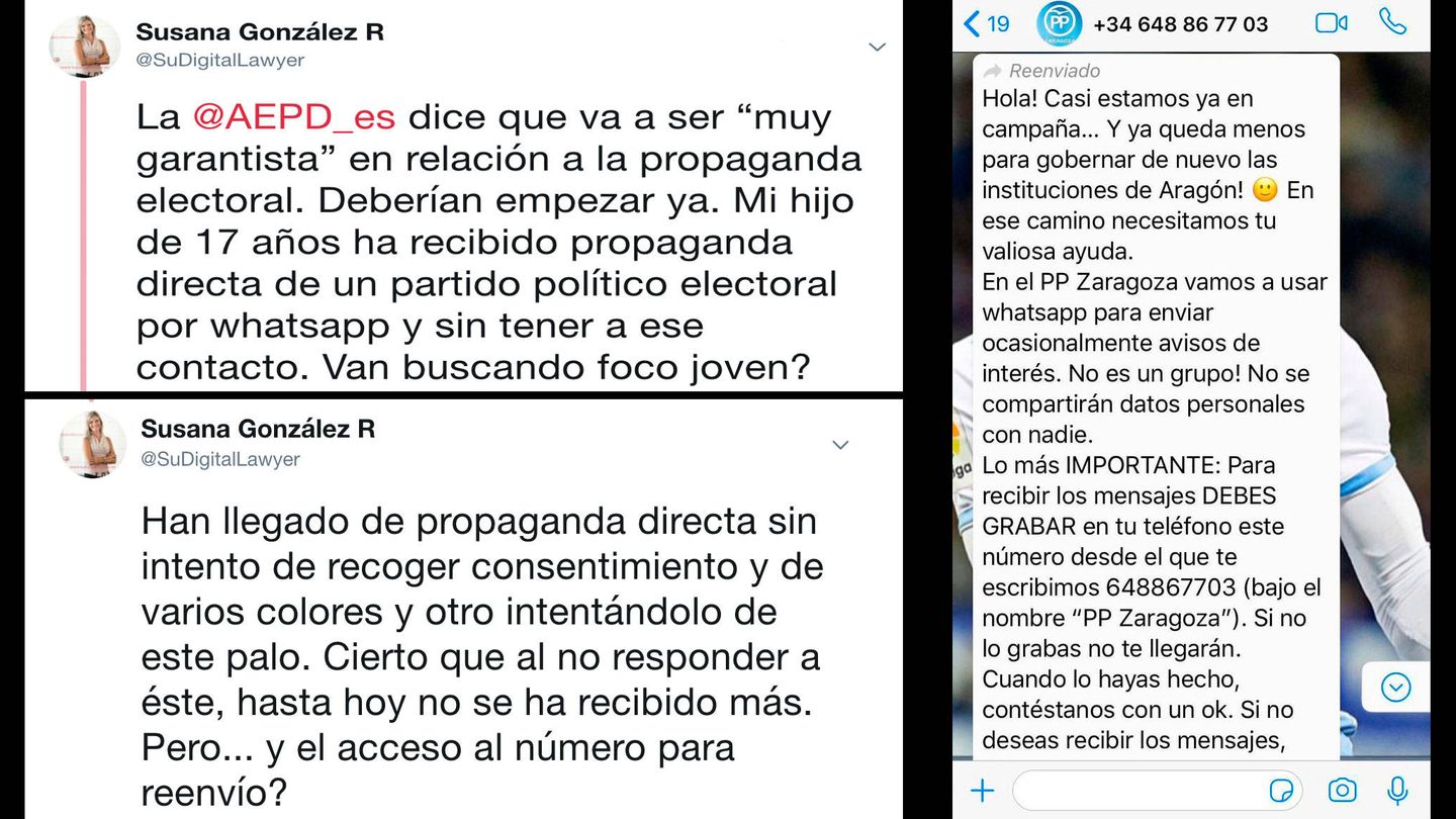 Tuits compartidos por la abogada Susana González.