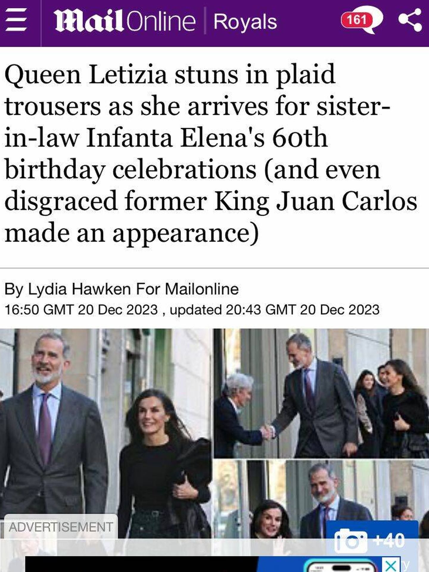 El 60 cumpleaños de la infanta Elena en el 'Daily Mail'. (Captura de pantalla)