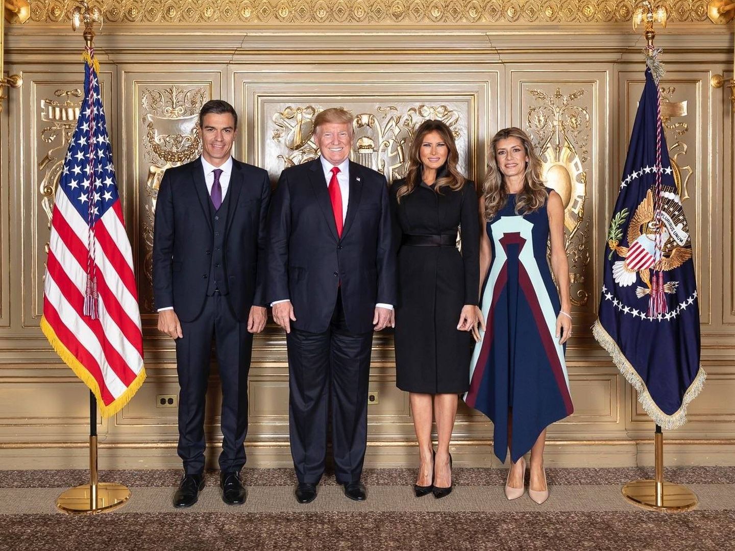 Pedro Sánchez, Donald y Melania Trump y Begoña Gómez en Nueva York. 