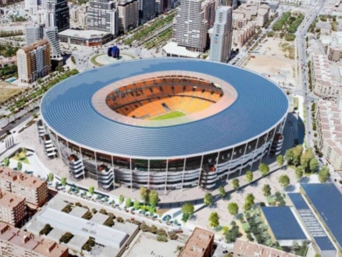 Foto: Último diseño del estadio de Nuevo Mestalla, en la avenida de las Cortes de Valencia. 