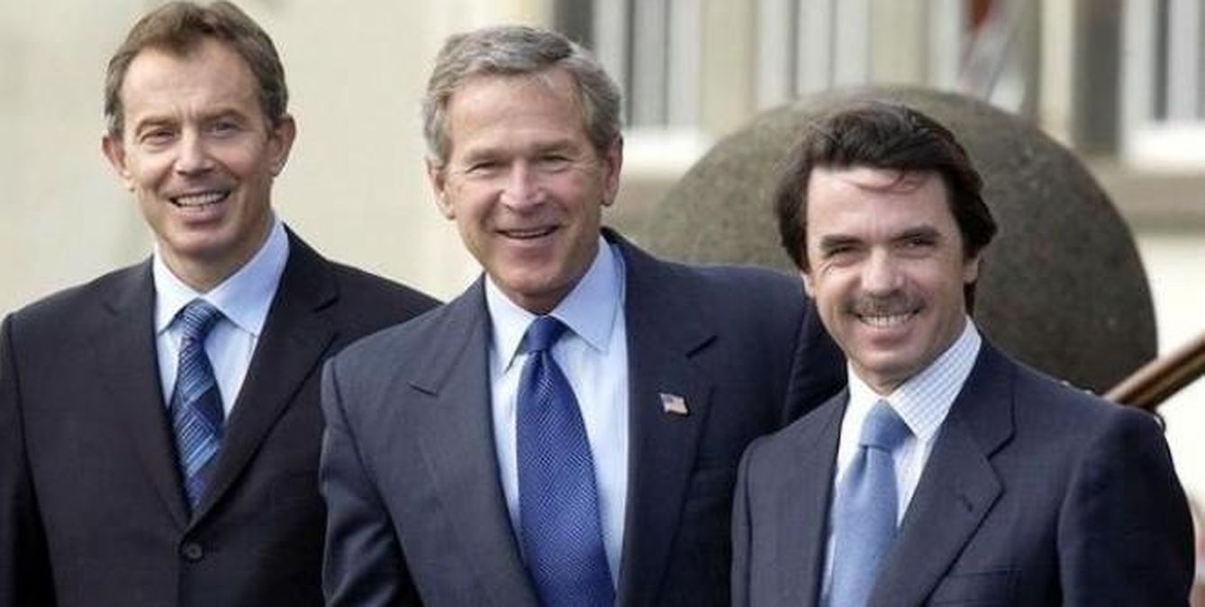 Tony Blair, George Bush y José María Aznar, durante la cumbre de Las Azores. (EFE)
