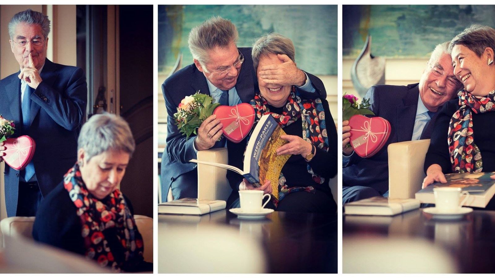 Foto: Heinz Fischer, presidente de Austria, sorprendiendo a su mujer por San Valentín (Facebook)