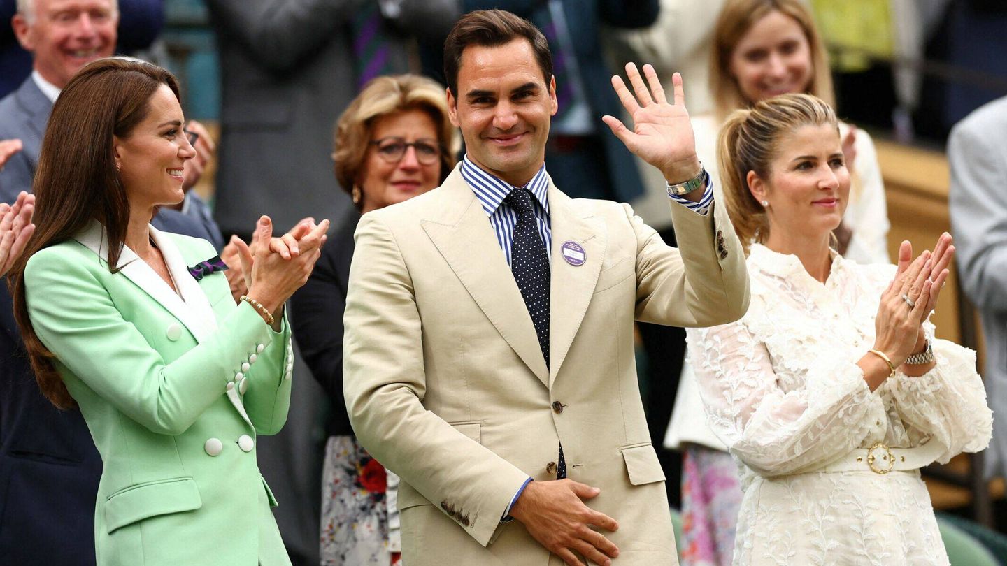 Kate Middleton, junto a Federer y su mujer en Wimbledon. (Reuters)