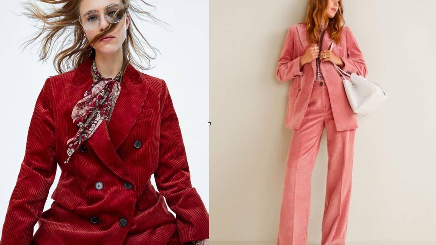Chaqueta de Zara (69,95 €) y blazer (79,99 €) y pantalón (49,99 €) de Mango.
