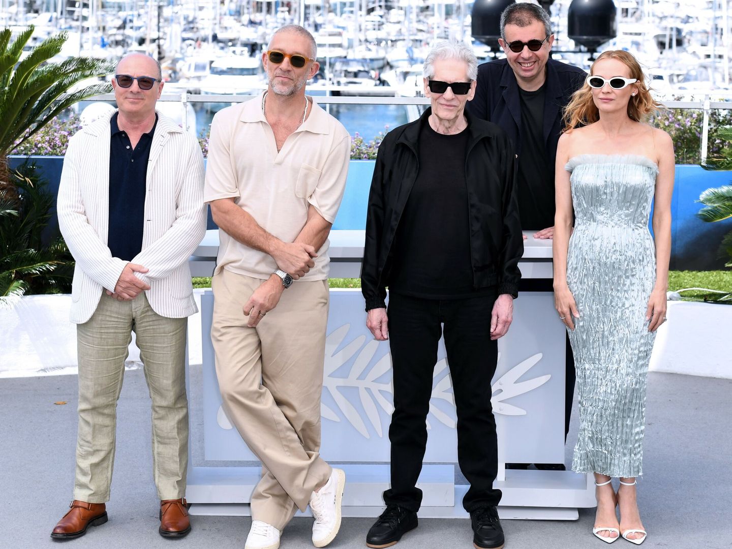 Martin Katz, Vincent Cassel, David Cronenberg, SaId Ben SaId y Diane Kruger en la presentación en Cannes de 'The Shrouds'. (Europa Press/Alberto Terenghi) 