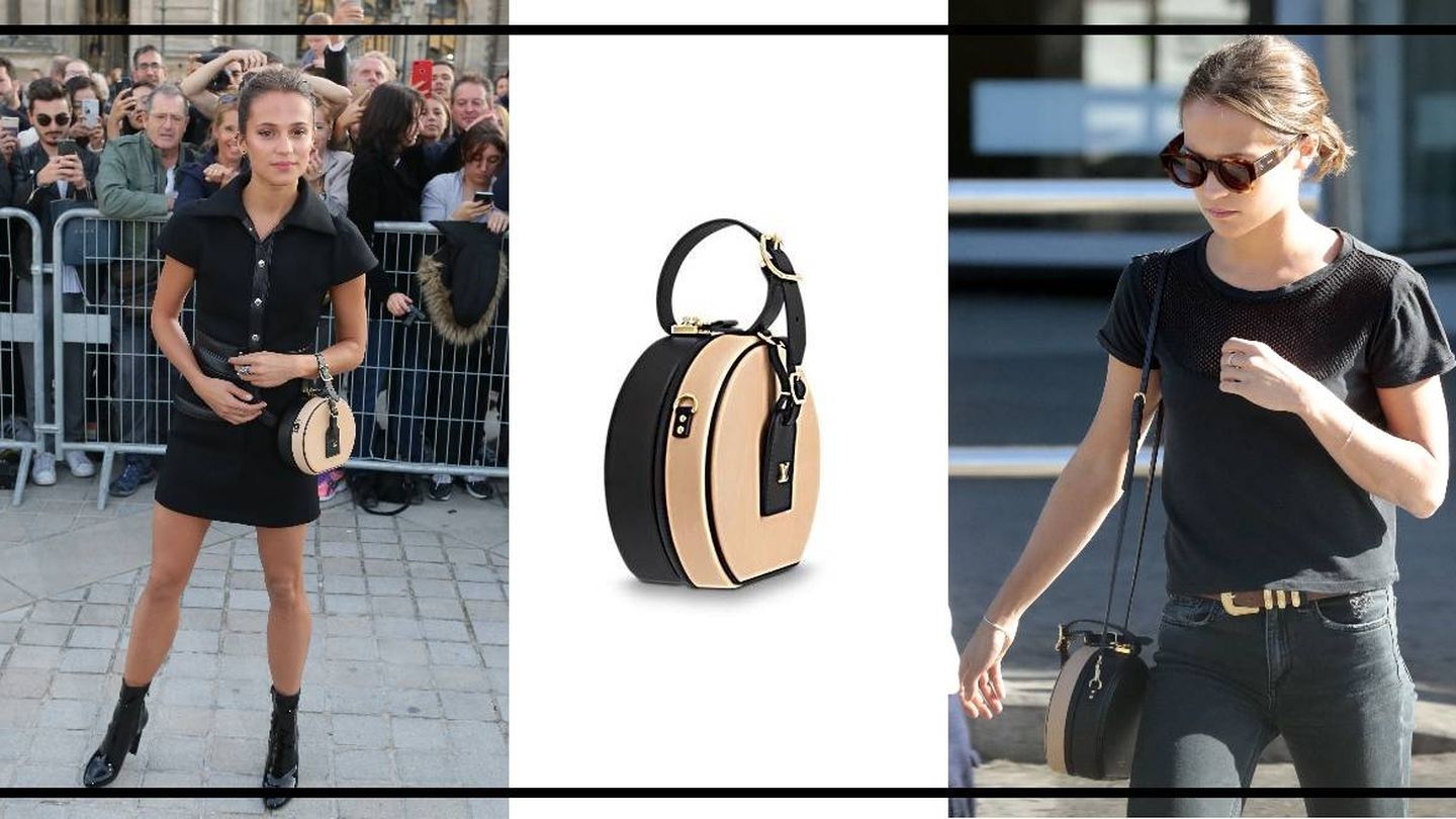 Alicia Vikander con su bolso pequeño de Louis Vuitton. (Gtres / Web de la firma) 