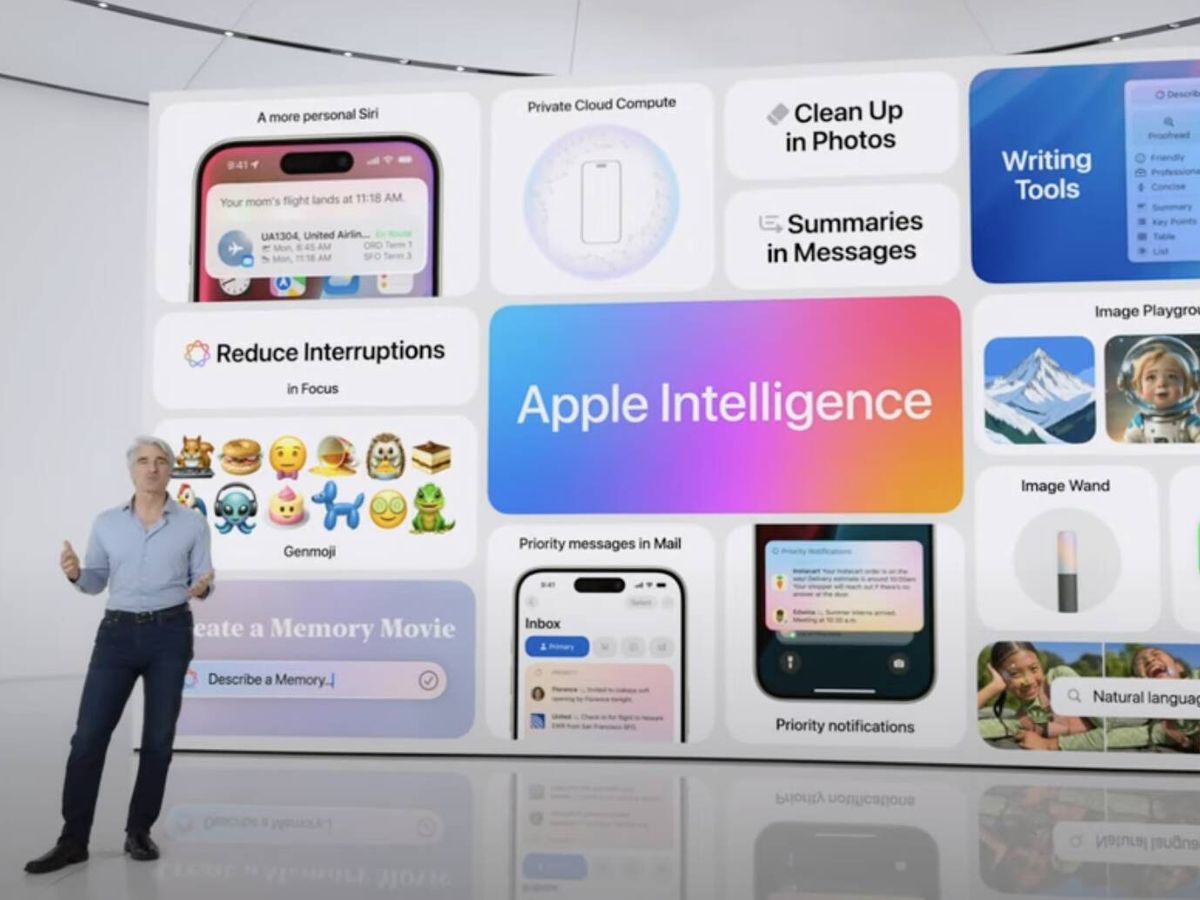 Foto: Craig Federighi, hablando de las funciones de IA de Apple (YouTube/Apple)