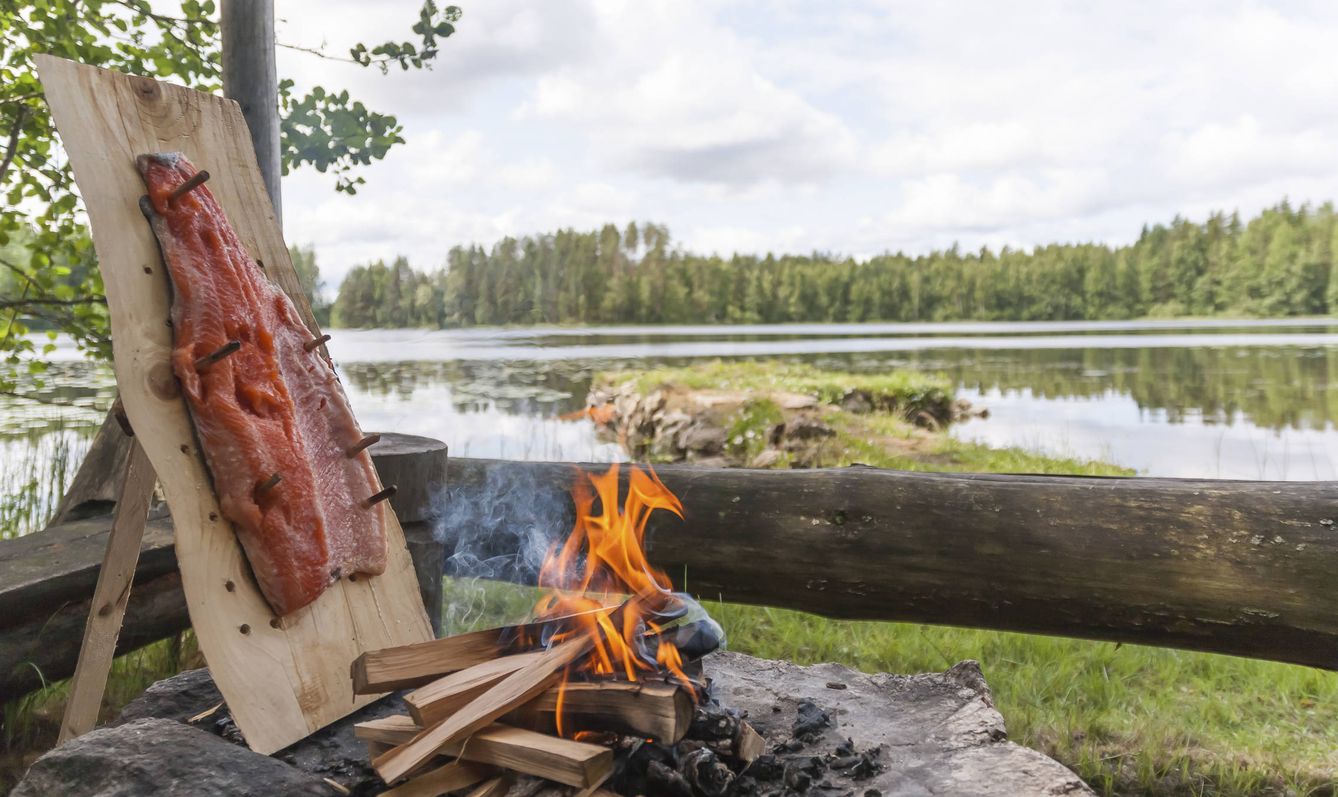 Salmón junto al lago. Manjar finlandés.