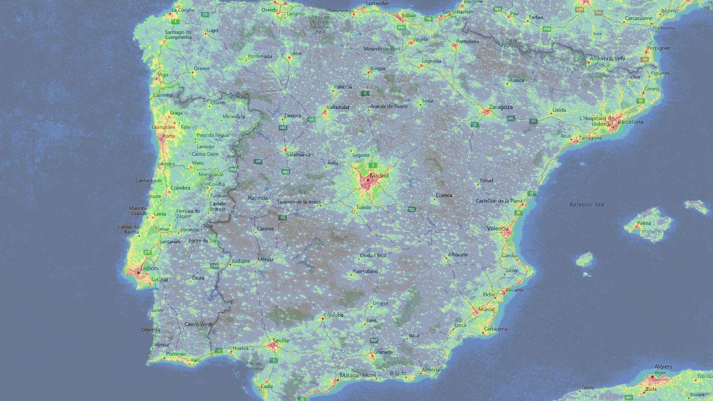 Contaminación lumínica en España (Light Pollution Map)