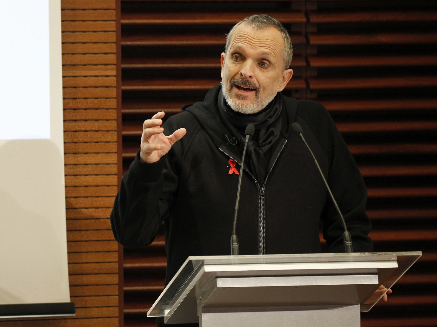 Miguel Bosé, director de la gala y embajador de la Fundación Lucha contra el Sida, durante la presentación de su séptima edición. (EFE)