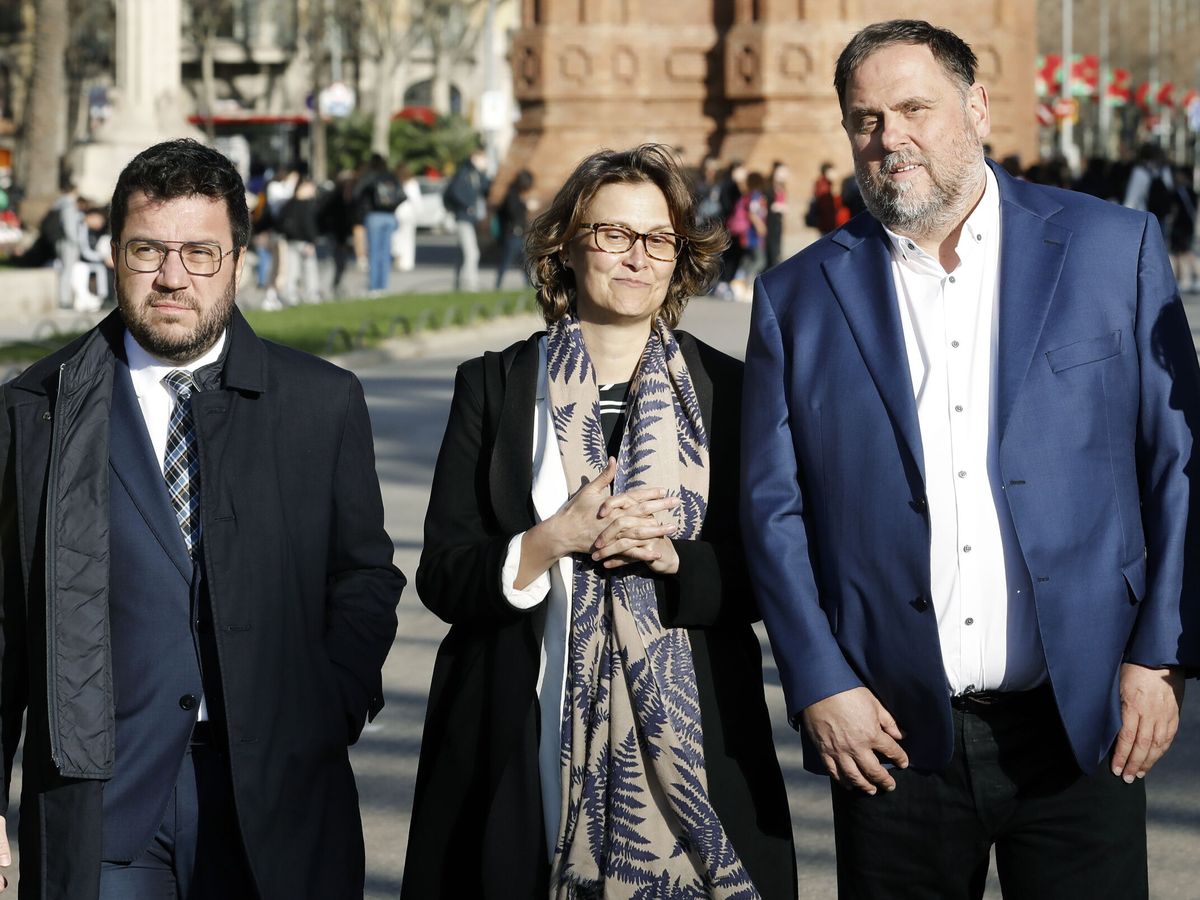 Foto: Pere Aragonès, Meritxell Serret y Oriol Junqueras. (EFE/Andreu Dalmau)