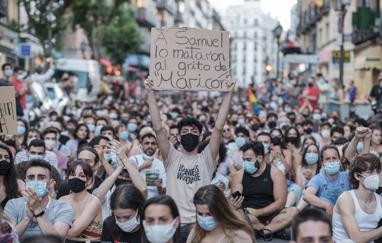 Manifestación en el centro de Madrid por la muerte de Samuel. (S. B.)