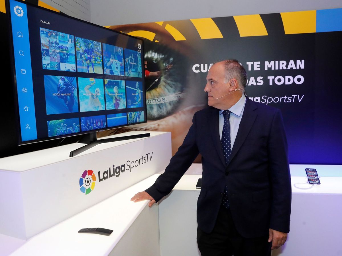 Foto: Tebas, cuando LaLiga presentó LaLigaSports TV. (EFE)