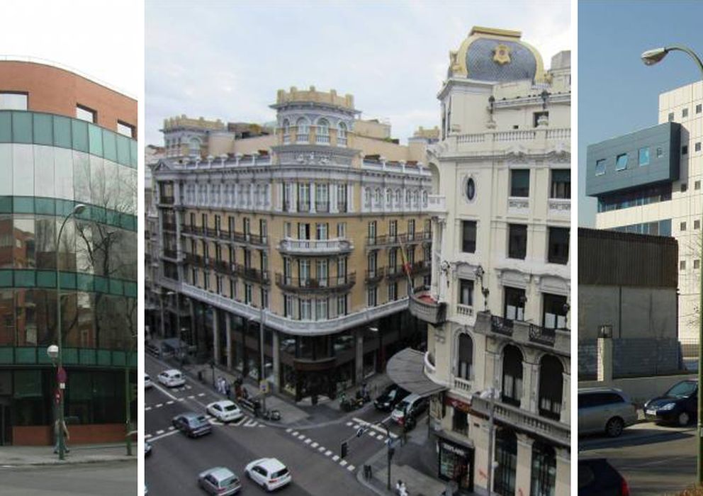 Foto: Edificios de la Comunidad de Madrid en Embajadores, 181; Gran Vía, 18 y Vía Lusitana, 21.