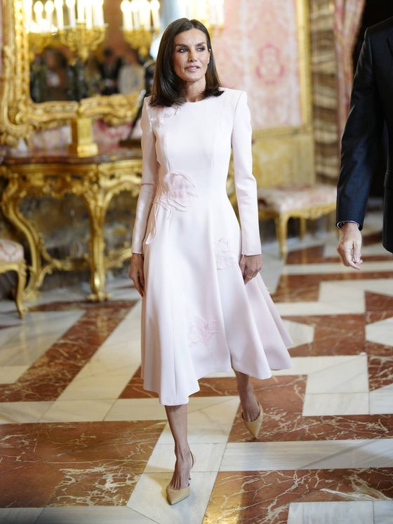 La reina Letizia con vestido rosa de Pedro del Hierro. (LP)