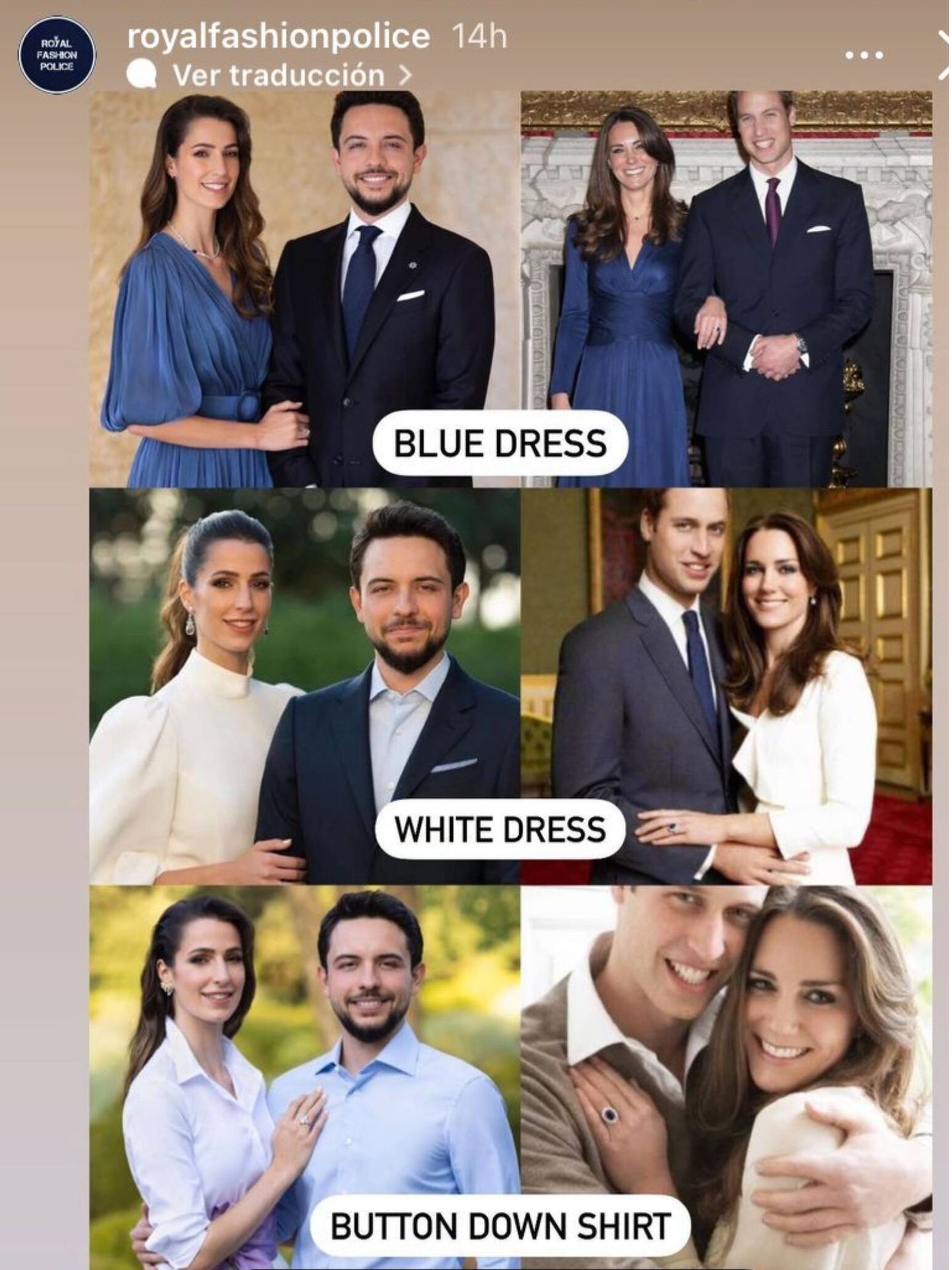 Royal Fashion Police en Instagram ha dado con la inspiración del príncipe de Jordania y su prometida. (Instagram/@royalfashionpolice)