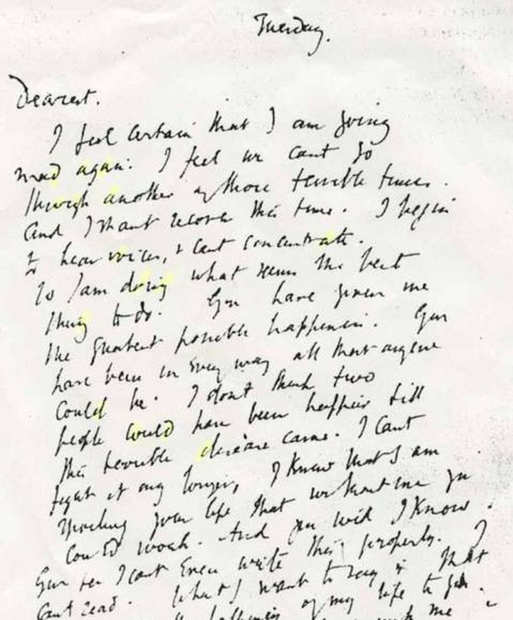 Foto: Carta de suicidio de Virginia Woolf