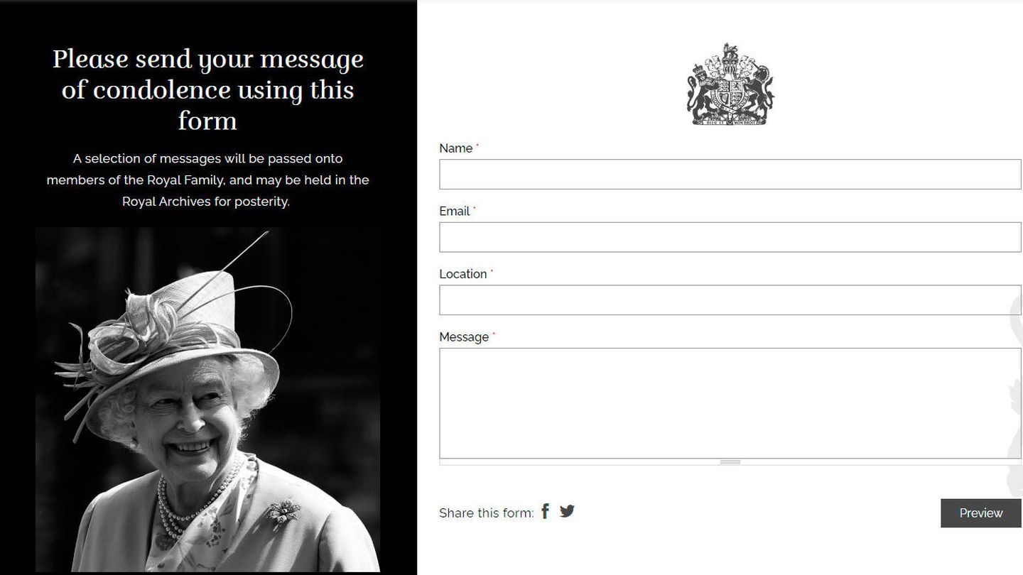 Espacio para enviar mensajes de condolencia en la web de la Royal Family