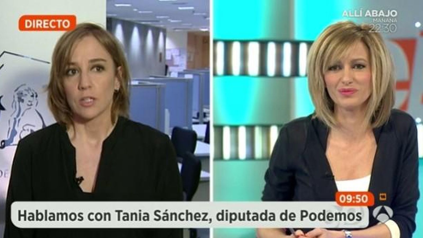 Foto: Tania Sánchez durante su entrevista con Susanna Griso en 'Espejo público'