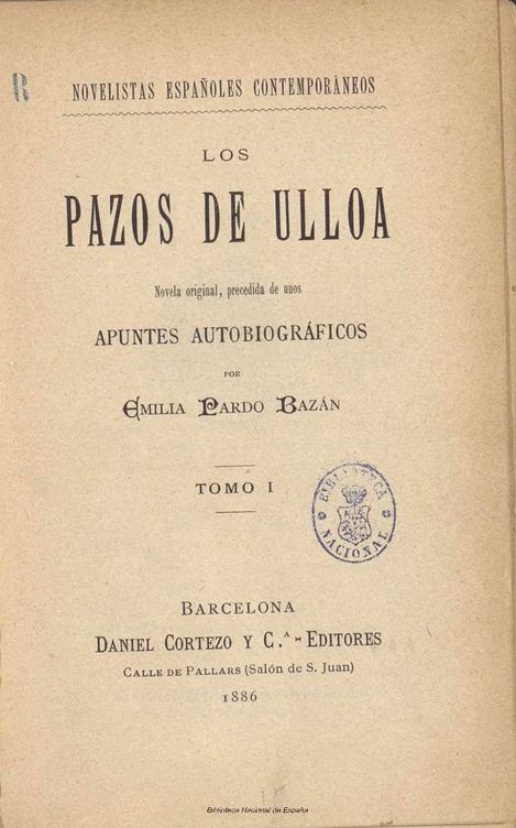 Primera edición de 'Los pazos de Ulloa'. (1886)