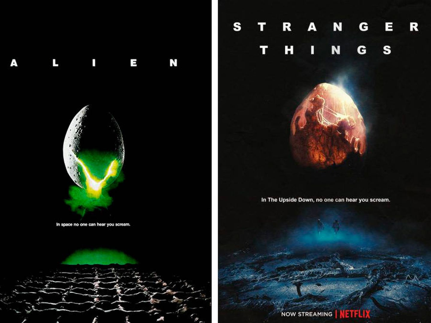 El mítico poster de la película de Ridley Scott y su versión 'Stranger Things'