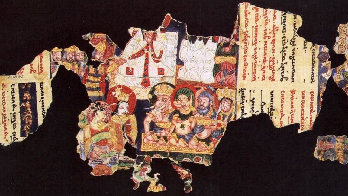 Foto: Fragmento del manuscrito maniqueo 'MIK Ⅲ 4979' pintado en los siglos VIII-IX y hallado en Xinjiang Gaochang (Museo de Arte Asiático de Berlín)