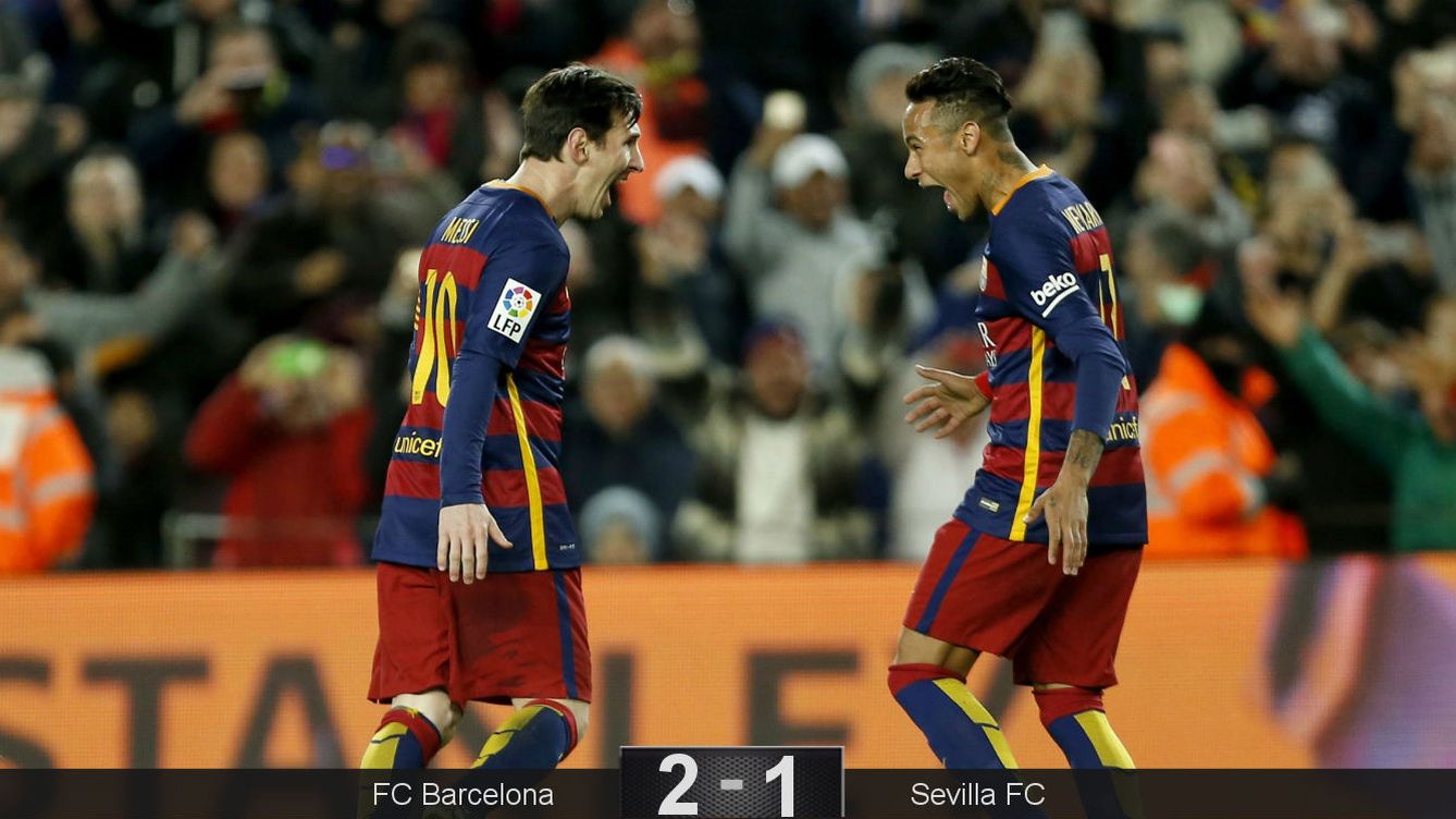 Foto: Messi y Neymar celebran el gol de falta de la Pulga. (EFE)