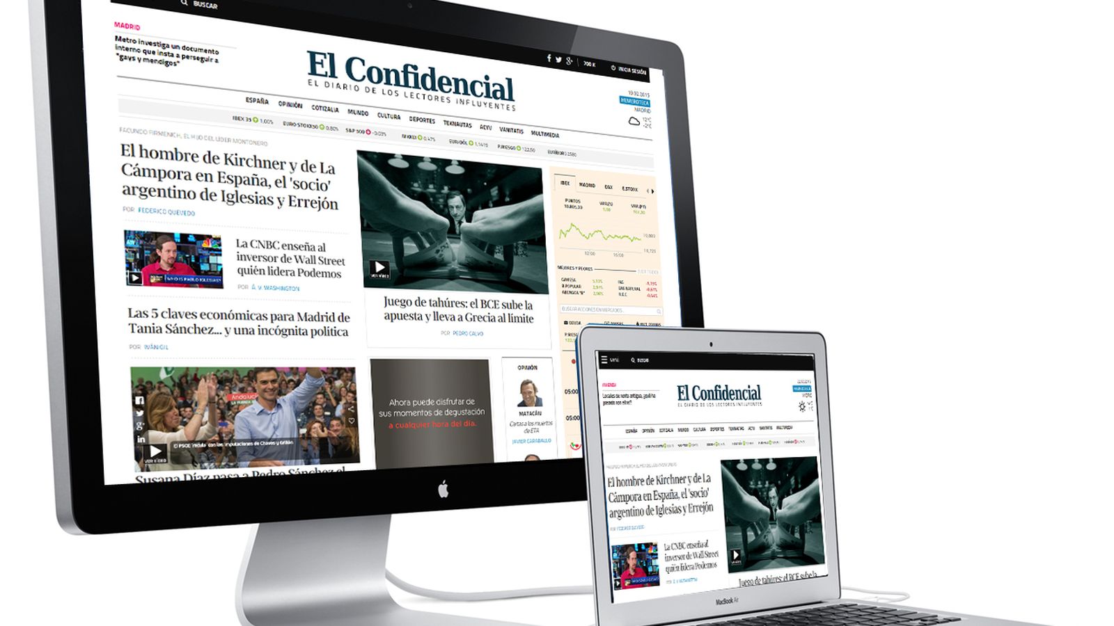 Foto: Los dos formatos de portada de El Confidencial, según la resolución del dispositivo
