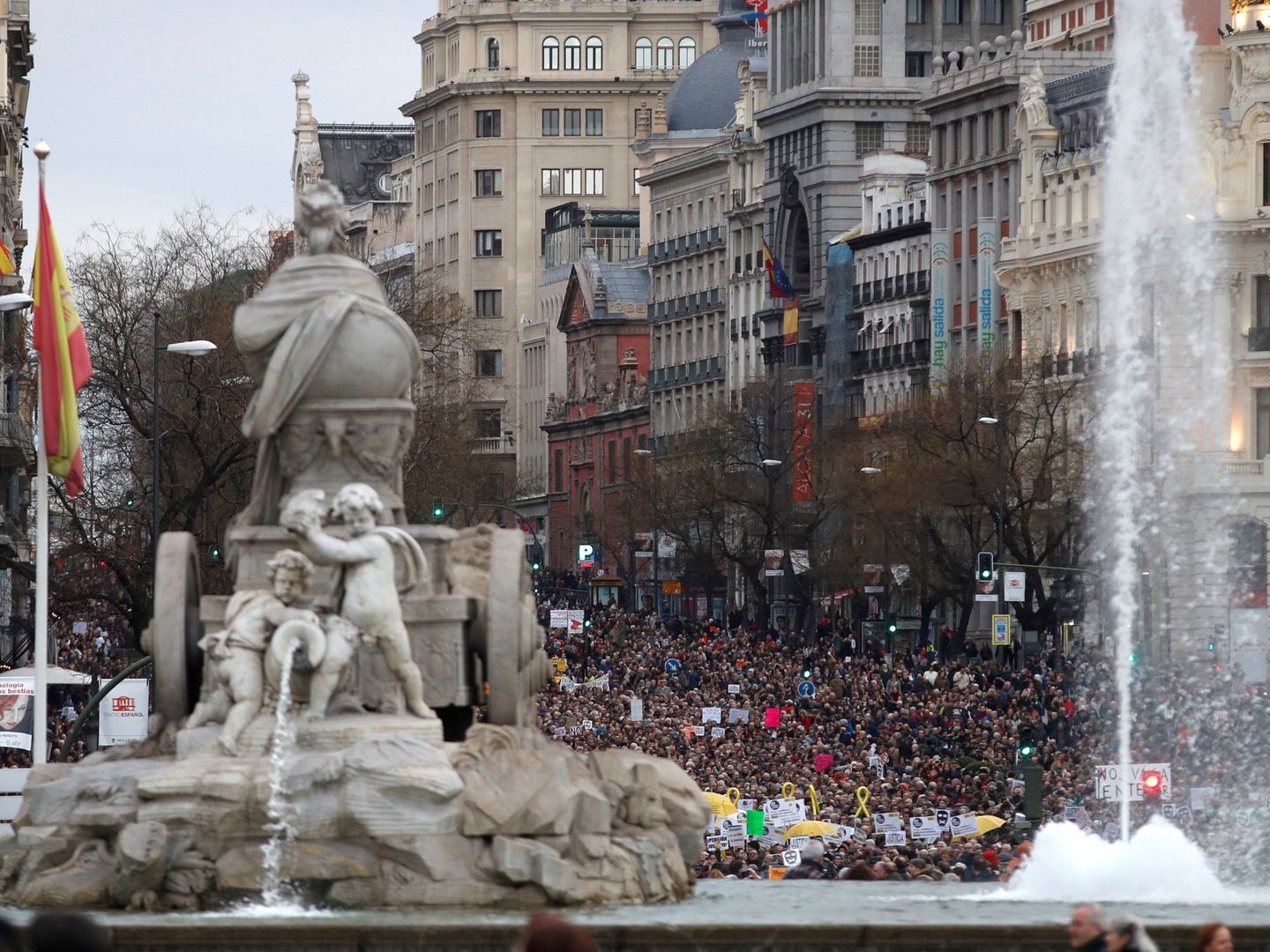 Miles de personas se manifiestan en la Plaza de Cibeles en Madrid. (EFE)