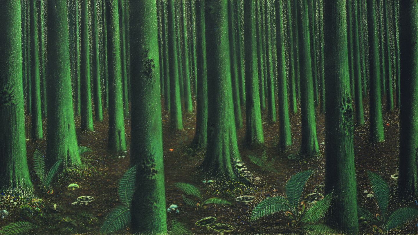William Degouve de Nuncques. Intérieur de forêt (Interior de bosque), 1984. Pastel sobre papel. 28×58 cm. Musée de l’École de Nancy, NancyInv. L02© Nancy, musée de l'Ecole de Nancy. Photo Studio Image.