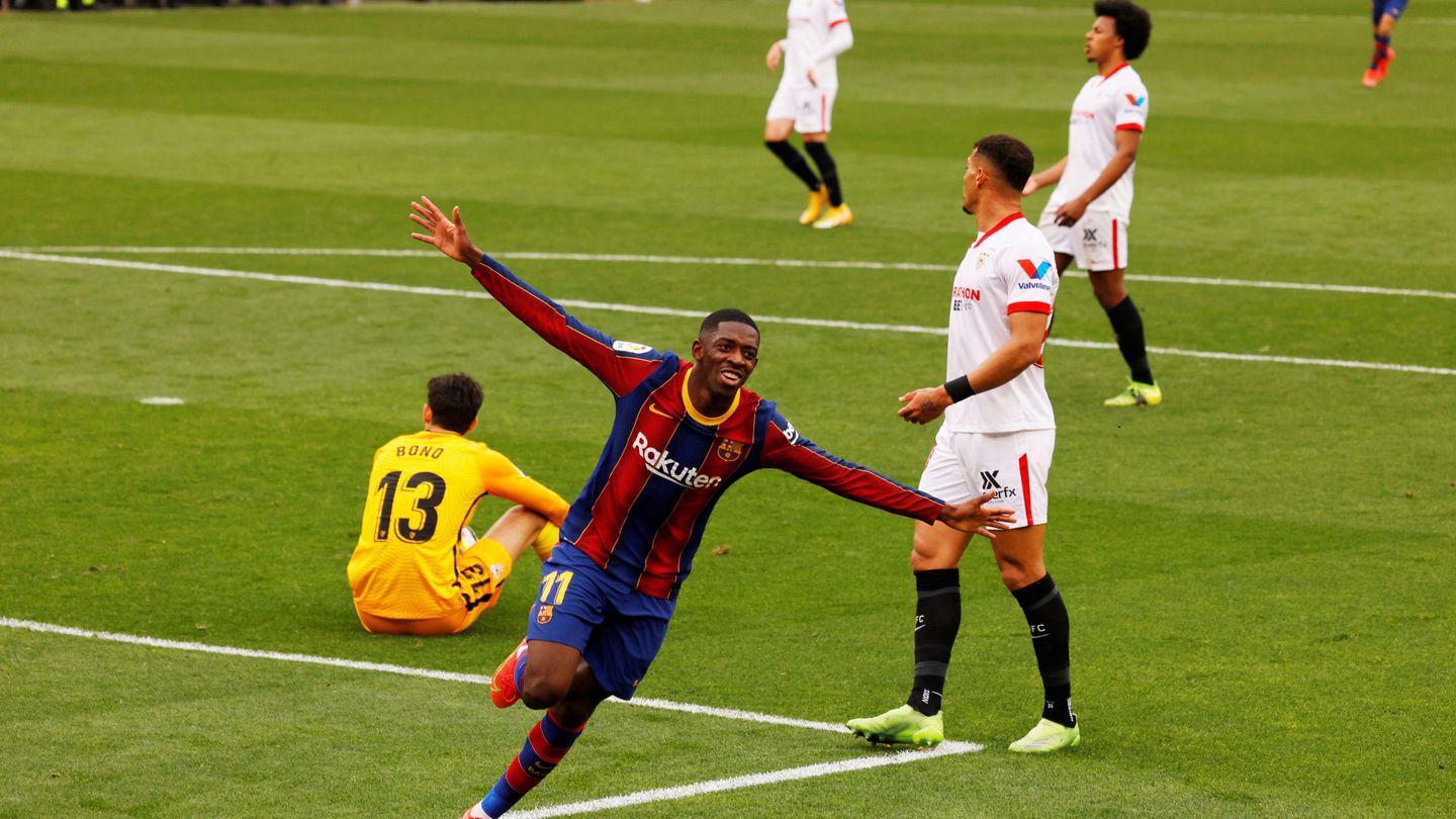 Dembélé celebra el 0-1 visitante. (Reuters)
