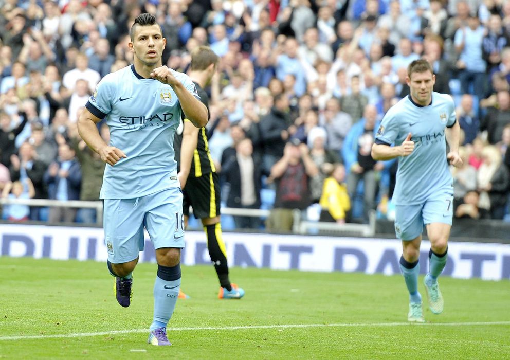 Foto: Agüero celebra uno de los goles marcados en el Manchester City-Tottenham (EFE)