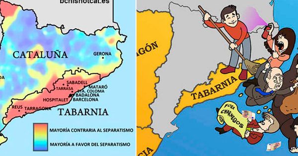 Foto: Mapa y cartel para reivindicar la autonomía de Tabarnia realizado por la agrupación de Sabadell de la Plataforma por l'Autonomía de Barcelona. (bcnisnotcat)