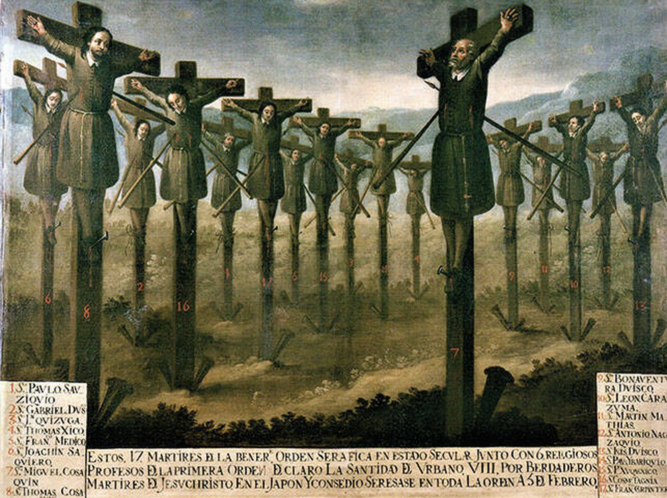 Representación de la crucifixión de los 26 mártires de Japón en el convento sevillano de Santa María de Jesús.