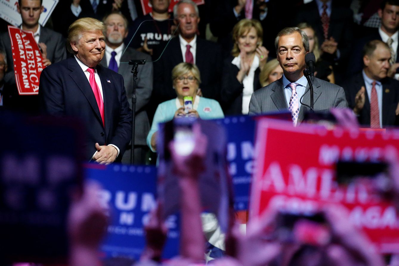 Foto: El candidato republicano, Donald Trump, junto a Nigel Farage durante un acto de campaña en Jackson, el 24 de agosto de 2016. (Reuters)