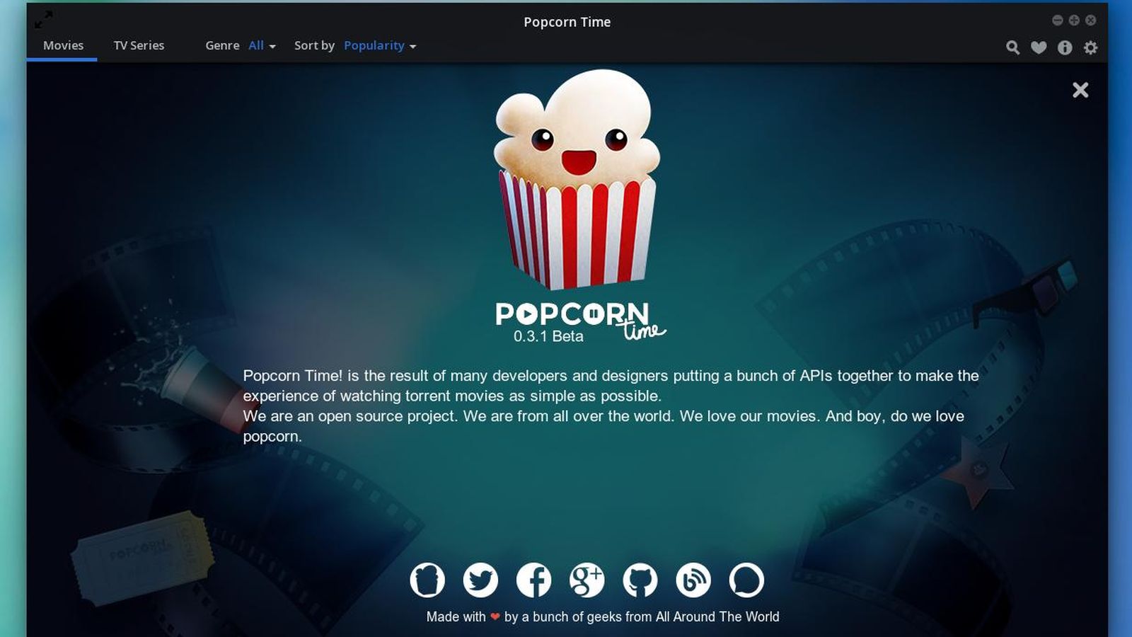 Foto: Captura de pantalla del servicio Popcorn Time