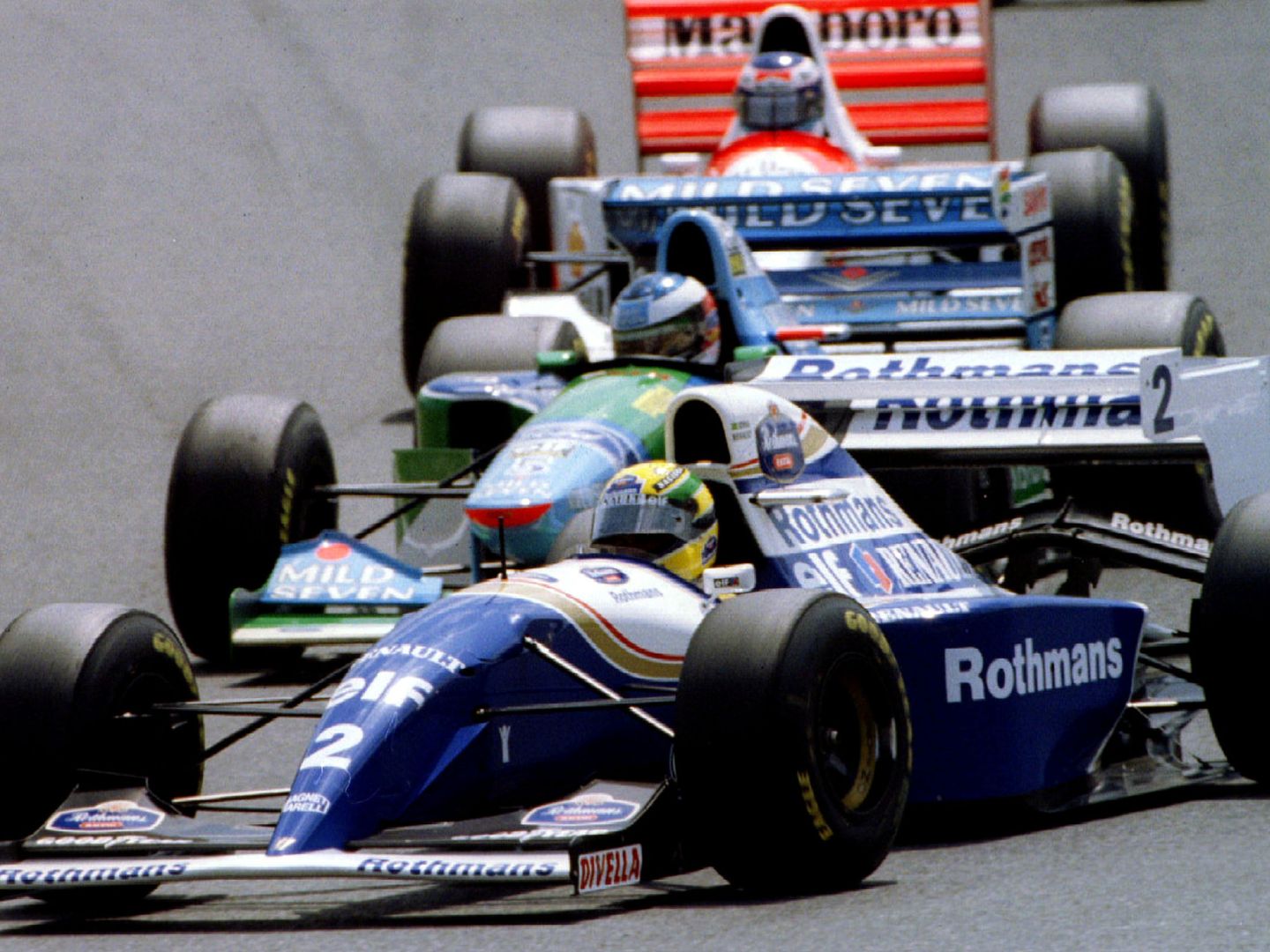 Senna, Schumacher y Hakkinen, durante el Gran Premio del Pacífico en 1994. (Reuters)