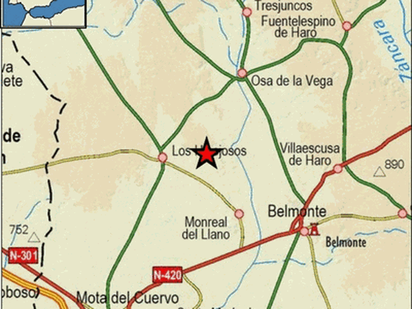 Epicentro del terremoto en las proximidades de Los Hinojosos. (IGN)
