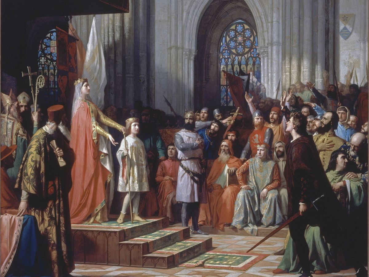 Foto: María de Molina presenta a su hijo a las Cortes de Valladolid, por Antonio Gisbert Pérez. (Wikipedia)