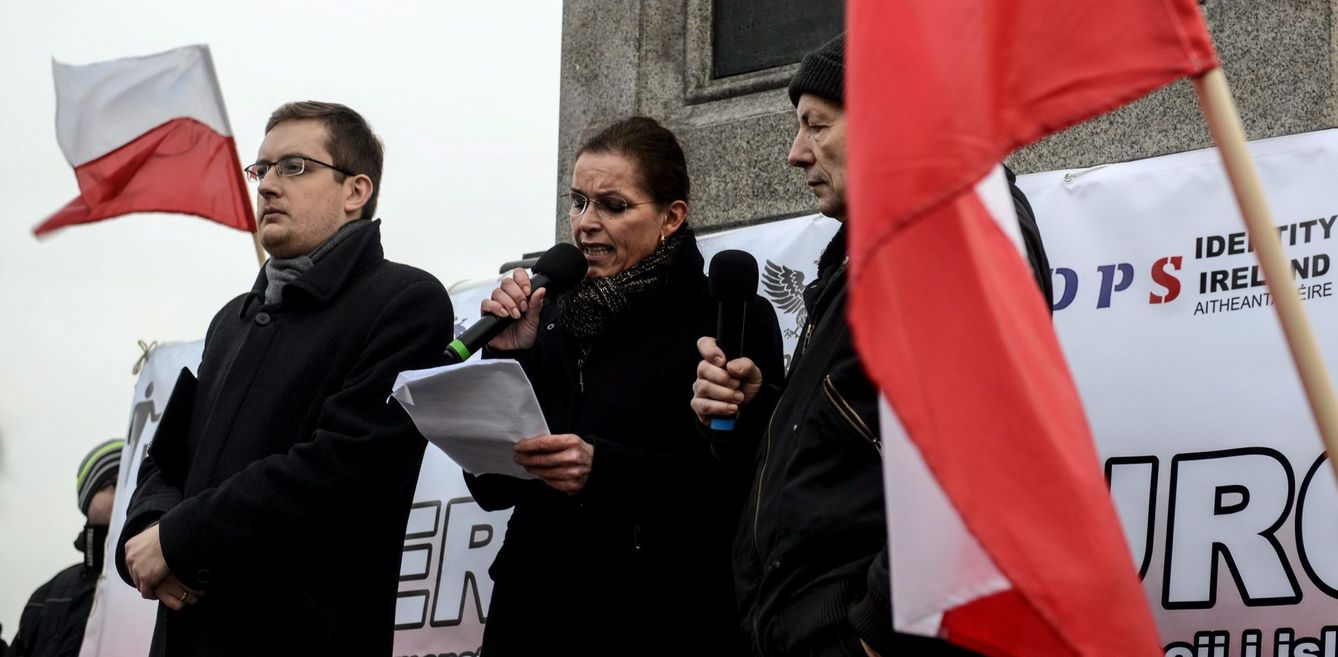 Tatjana Festerling durante una protesta en Varsovia el pasado mes de febrero. (EFE)