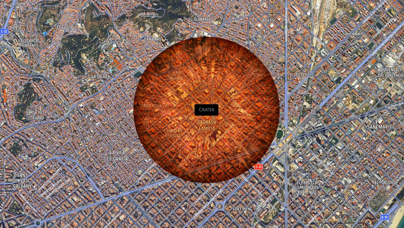 Cráter de un asteroide de 100 metros en Barcelona.
