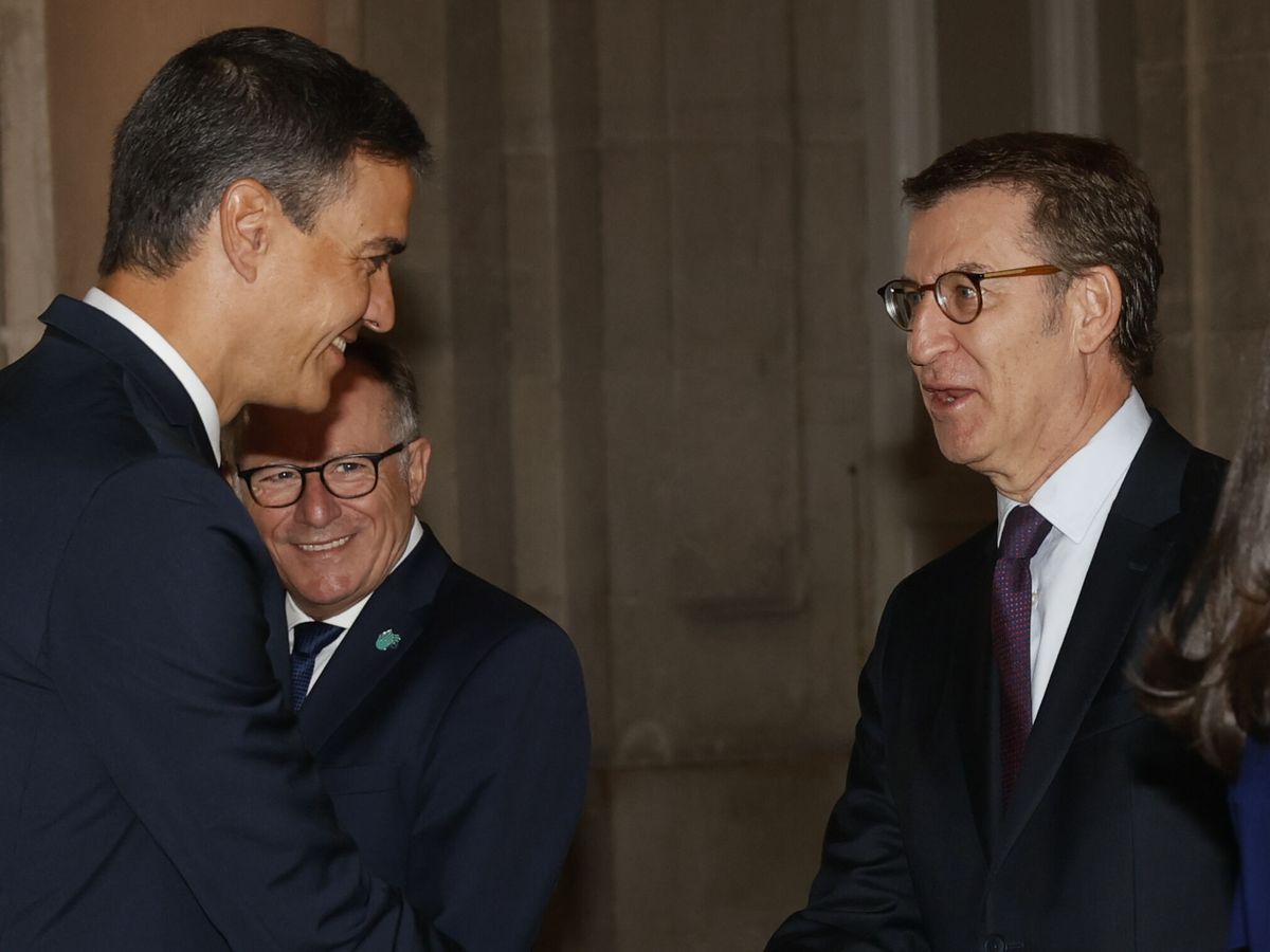Foto: El presidente del Gobierno, Pedro Sánchez, junto al líder de los 'populares', Alberto Núñez Feijòo. (EFE/Ballesteros)
