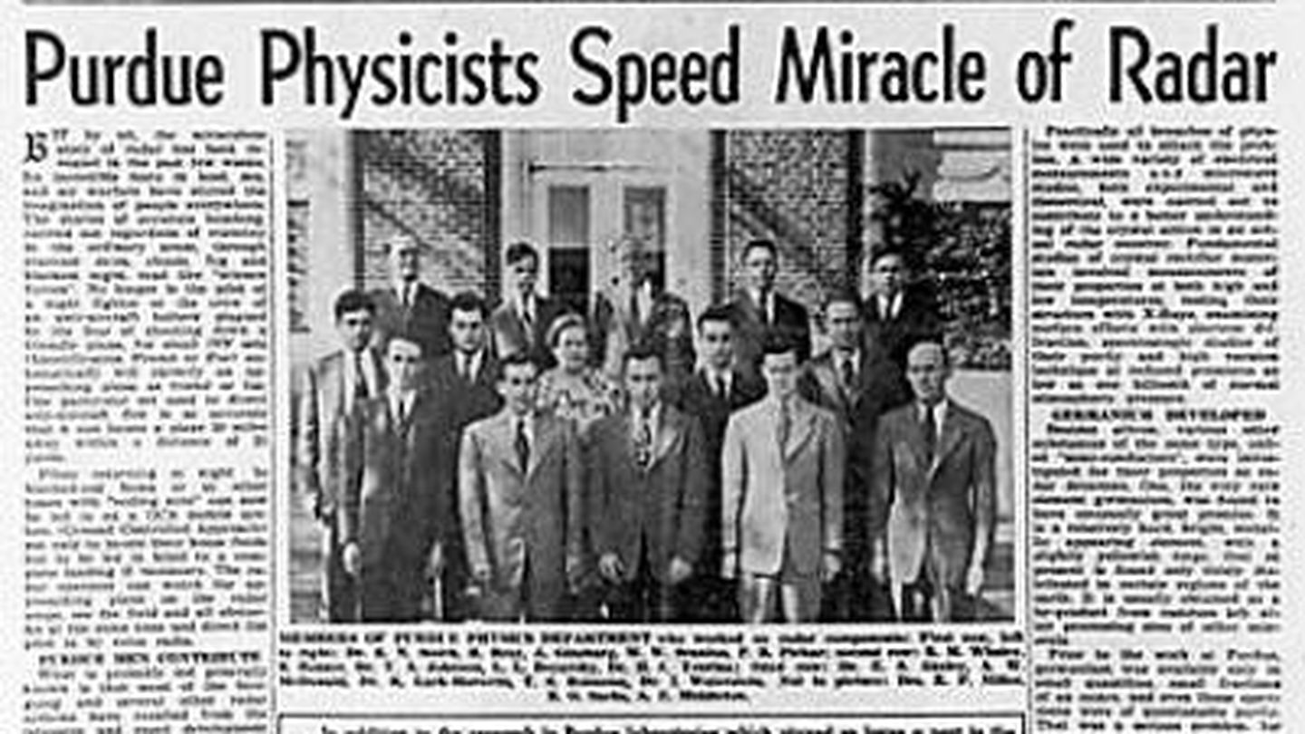 El 'Lafayette Journal and Courier' del 3 de noviembre de 1945 rinde homenaje al desarrollo del radar llevado a cabo en


la Universidad de Purdue (Ralph Bray)