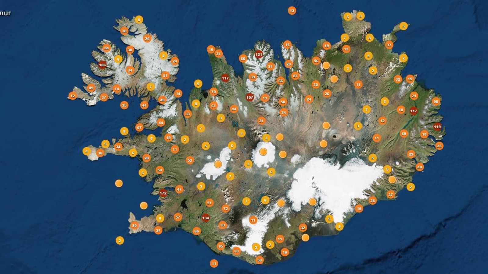 Foto: Mapa de 'avistamientos' de elfos en Islandia (Saga Foundation)